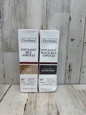 NIB OceAura 2 Pack Exfoliant Black Rice & Exfoliant Rice Ampoule 3.38oz Each NEW
